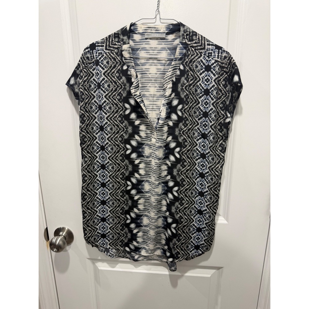 Tart‎ Womens Blouse Geometric Ikat Tribal Print Black Blue Medium